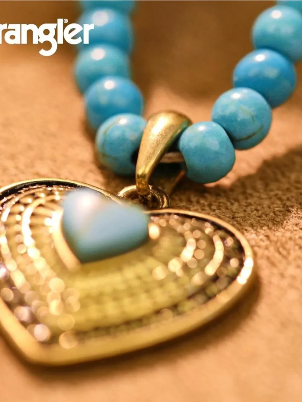 Women's Turquoise Western Gold Plated Wrangler Heart Turquoise Pendant Necklace